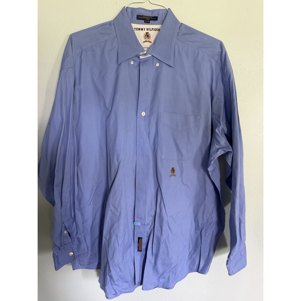 vintage blue Tommy Hilfiger long-sleeve button-down collared dress shirt 17 1/2